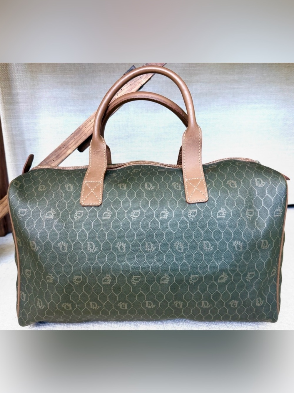 CHRISTIAN DIOR Vintage Honeycomb Monogram Boston Weekender Travel Bag Pristine
